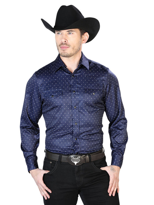 Camisa Vaquera de Hombre El Señor de los Cielos Manga Larga Casual en 97% Poliéster 3% Lycra Color Negro/Blanco 43965