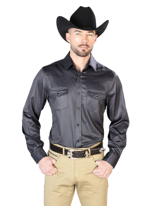 Camisa Vaquera de Hombre El Señor de los Cielos Manga Larga Casual en 97% Poliéster 3% Lycra Color Negro 43966