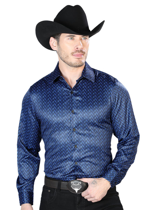 Camisa Vaquera de Hombre El Señor de los Cielos Manga Larga Casual en 97% Poliéster 3% Lycra Color Azul 43967