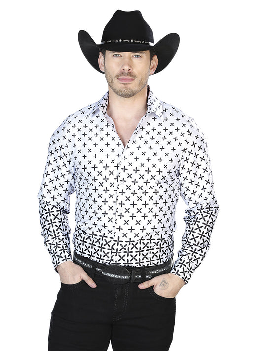 Camisa Vaquera de Hombre El Señor de los Cielos Manga Larga Casual en 97% Poliéster 3% Lycra Color Negro/Dorado 43987