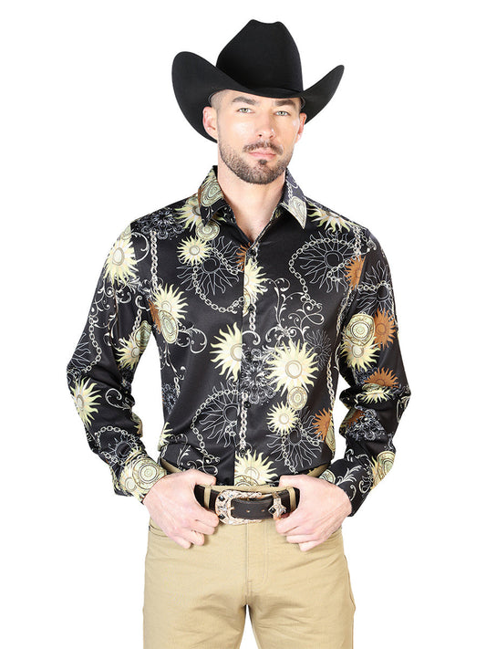 Camisa Vaquera de Hombre El Señor de los Cielos Manga Larga Casual en 97% Poliéster 3% Lycra Color Blanco/Negro 43992