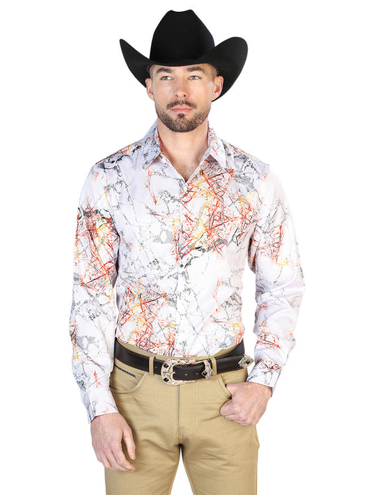 Camisa Vaquera de Hombre El Señor de los Cielos Manga Larga Casual en 97% Poliéster 3% Lycra Color Negro/Blanco 43993