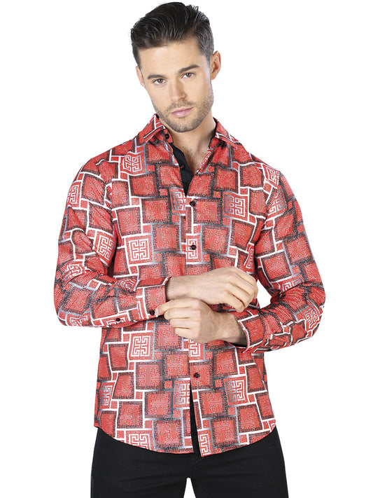 Camisa Vaquera de Hombre El Señor de los Cielos Manga Larga Casual en 100% Poliéster Color Rojo 44005
