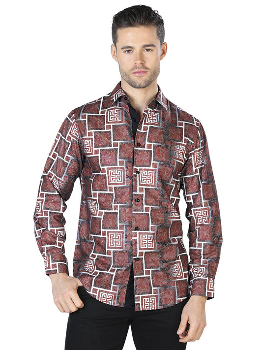 Camisa Vaquera de Hombre El Señor de los Cielos Manga Larga Casual en 100% Poliéster Color Café 44006