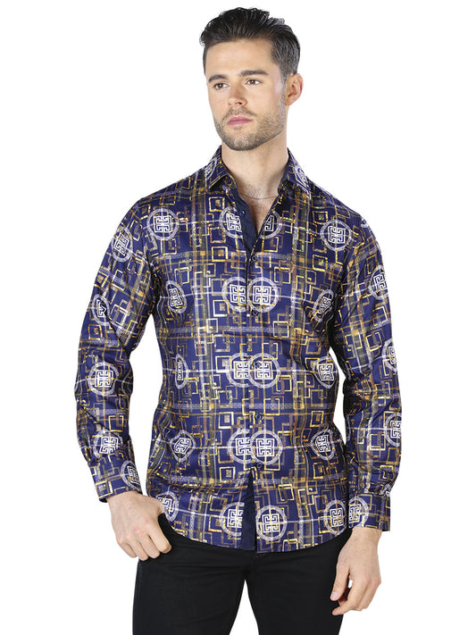 Camisa Vaquera de Hombre El Señor de los Cielos Manga Larga Casual en 100% Poliéster Color Dorado 44014
