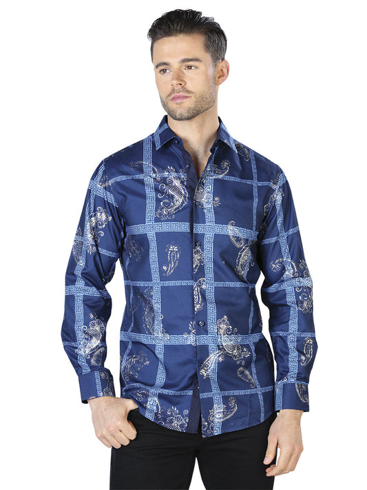 Camisa Vaquera de Hombre El Señor de los Cielos Manga Larga Casual en 100% Poliéster Color Plata 44026