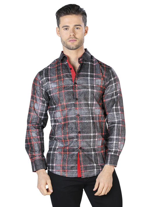 Camisa Vaquera de Hombre El Señor de los Cielos WH10-026 Manga Larga Casual en 100% Poliéster Color Negro/Blanco 44028