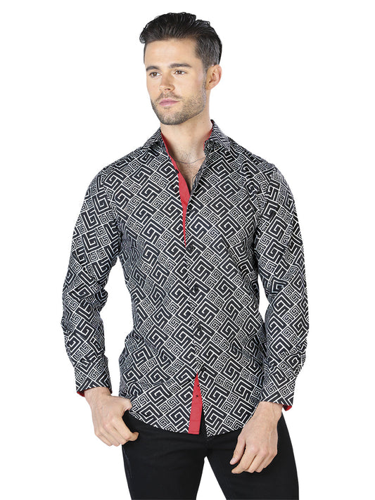 Camisa Vaquera de Hombre El Señor de los Cielos WH10-037 Manga Larga Casual en 97% Poliéster 3% Spandex Color Negro/Multicolor 44039