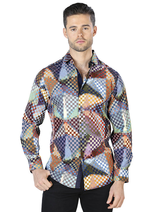 Camisa Vaquera de Hombre El Señor de los Cielos Manga Larga Casual en 97% Poliéster 3% Spandex Color Negro/Multicolor 44045