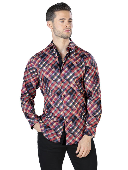 Camisa Vaquera de Hombre El Señor de los Cielos Manga Larga Casual en 97% Poliéster 3% Spandex Color Rojo 44047