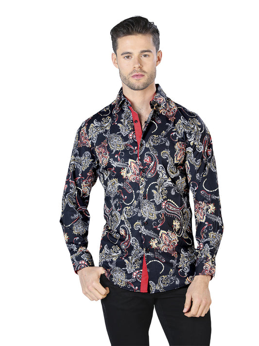 Camisa Vaquera de Hombre El Señor de los Cielos Manga Larga Casual en 97% Poliéster 3% Spandex Color Negro 44049