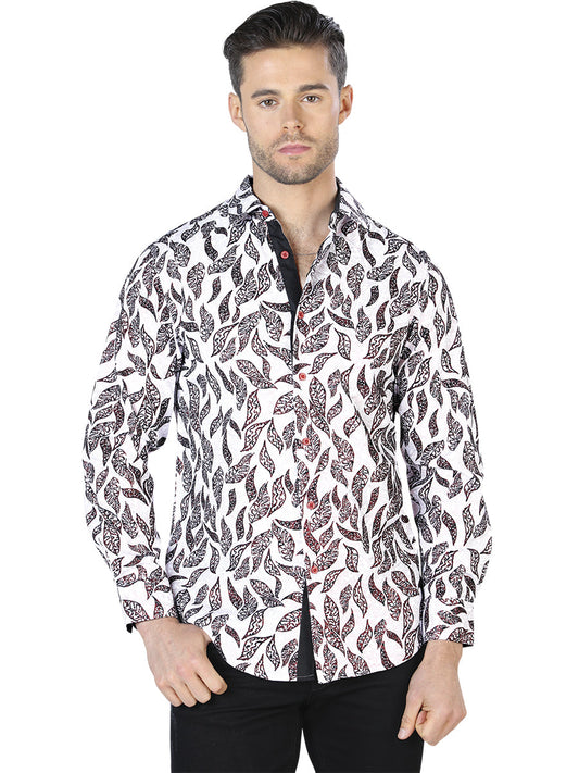 Camisa Vaquera de Hombre El Señor de los Cielos Manga Larga Casual en 97% Poliéster 3% Spandex Color Blanco 44055