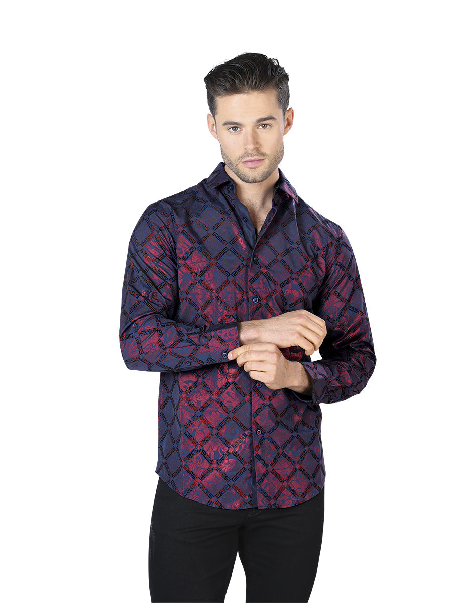 Camisa Manga Larga El Señor de los Cielos Casual Manga Larga El Wh10 97% 3% Vino/Negro