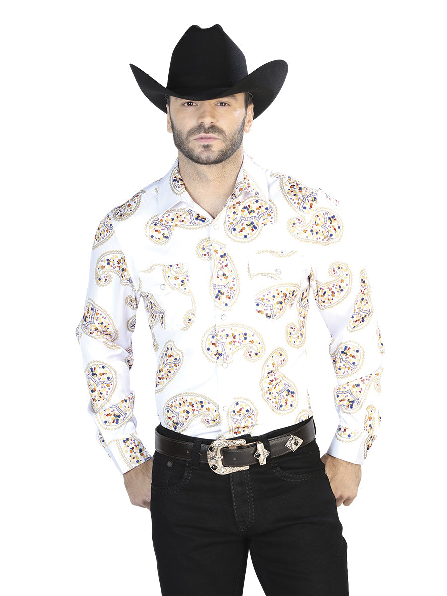 Camisa Manga Larga Off Blanco Dorado Casual Manga Larga