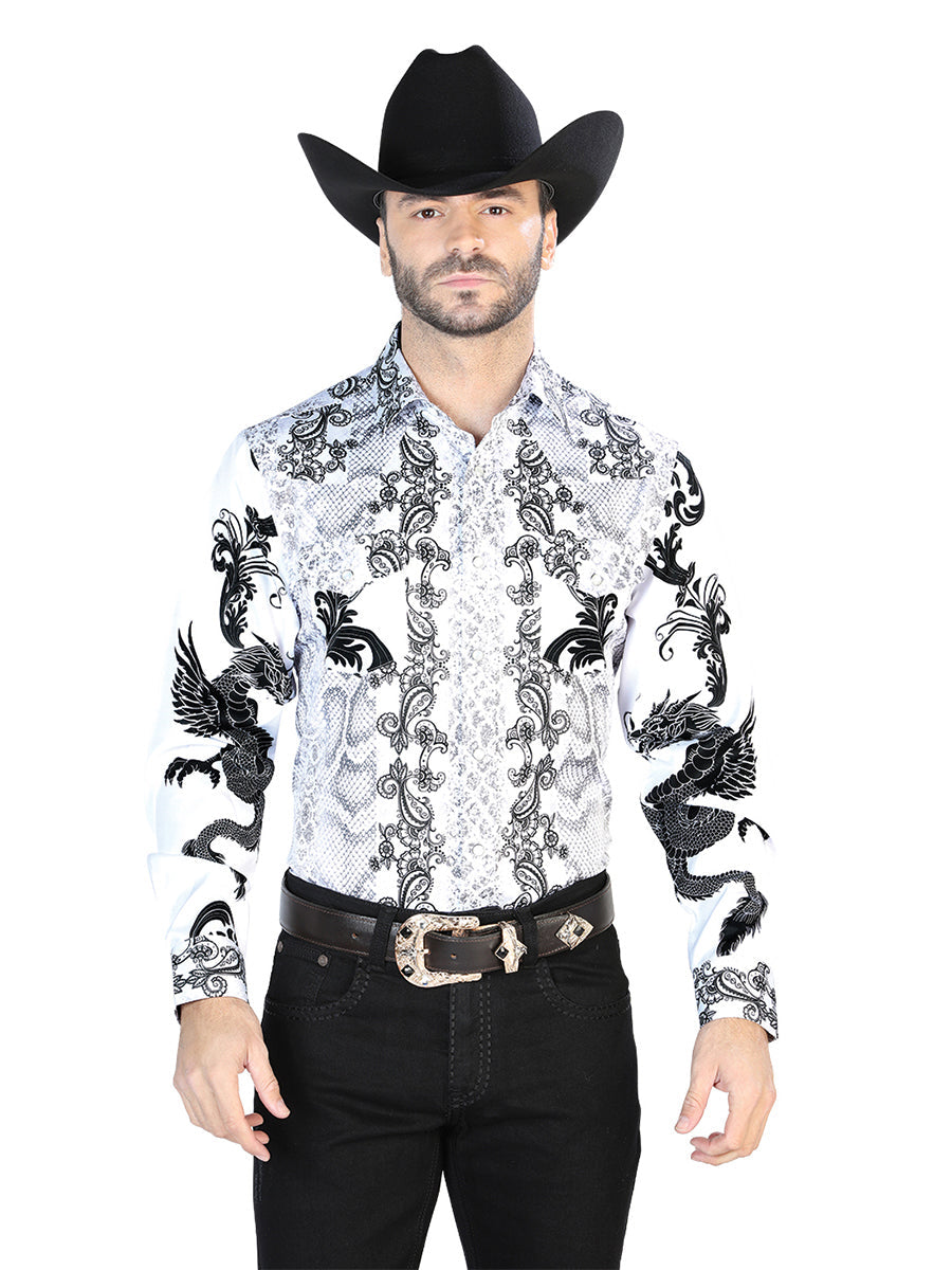Camisa Manga Larga Blanco Negro Casual Manga Larga
