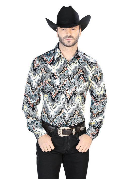 Camisa Vaquera de Hombre El Señor de los Cielos Manga Larga Casual en 97% Poliéster 3% Lycra Color Gris 44067