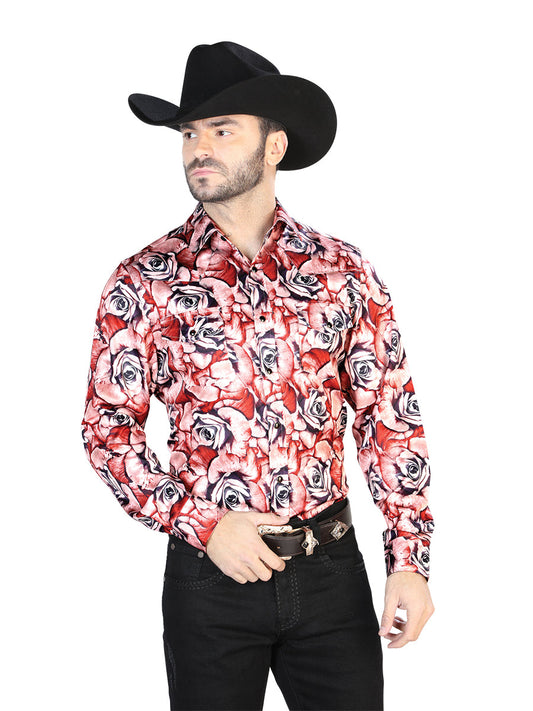 Camisa Vaquera de Hombre El Señor de los Cielos Manga Larga Casual en 97% Poliéster 3% Lycra Color Rojo 44068