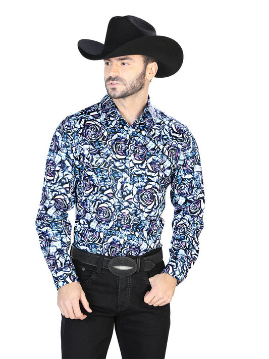 Camisa Vaquera de Hombre El Señor de los Cielos Manga Larga Casual en 97% Poliéster 3% Lycra Color Azul 44069