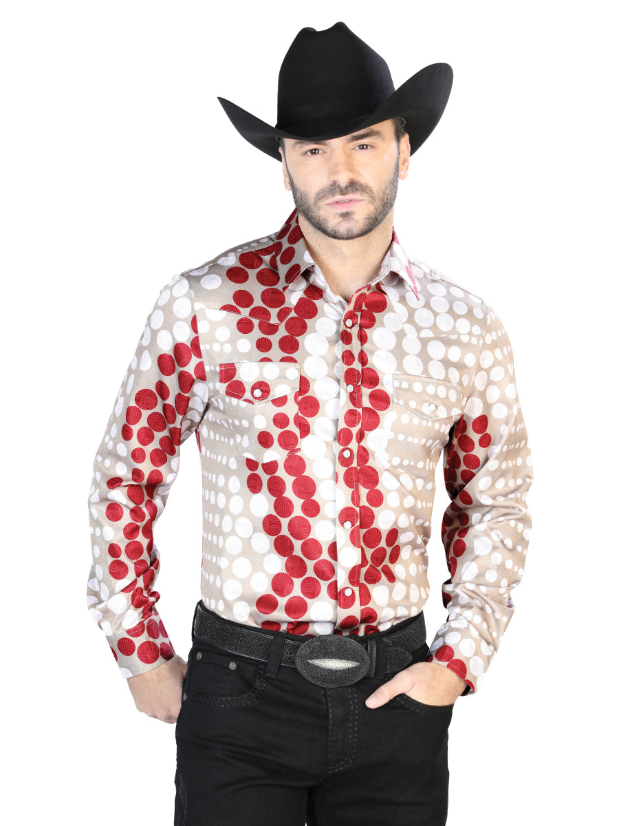 Camisa Manga Larga BorgoñA Y Dorado Casual Manga Larga