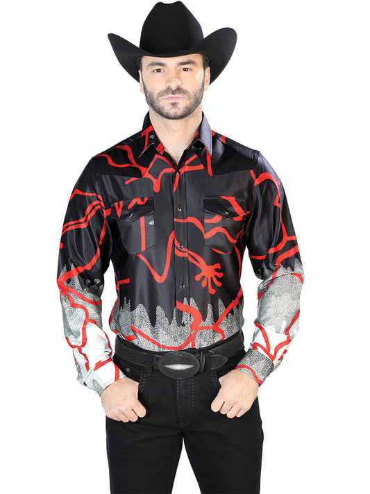 Camisa Manga Larga Negro Rojo Casual Manga Larga