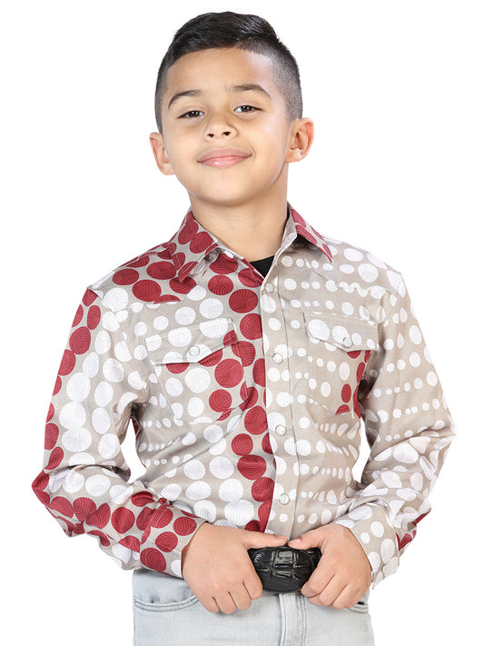 Camisa Vaquera de Niño El Señor de los Cielos Manga Larga Broche Casual en 97% Poliéster 3% Lycra Color Negro/Rojo 44075