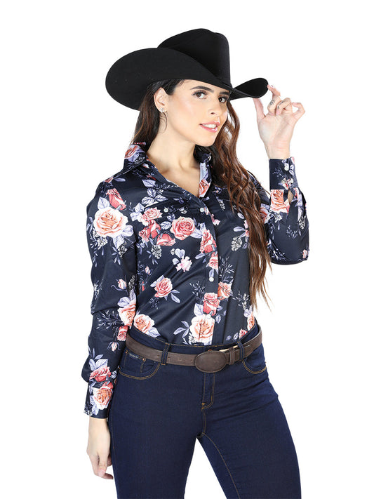 Camisa Vaquera de Mujer El Señor de los Cielos Manga Larga Broche en 97% Poliéster 3% Lycra Color Azul 44090