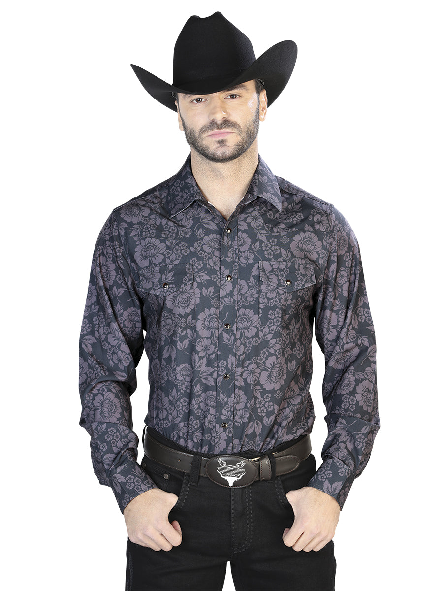 Camisa Manga Larga Oscuro Gris Casual Manga Larga