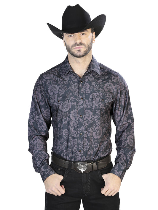 Camisa Vaquera de Hombre El Señor de los Cielos Manga Larga Broche Casual en 97% Poliéster 3% Lycra Color Negro 44100