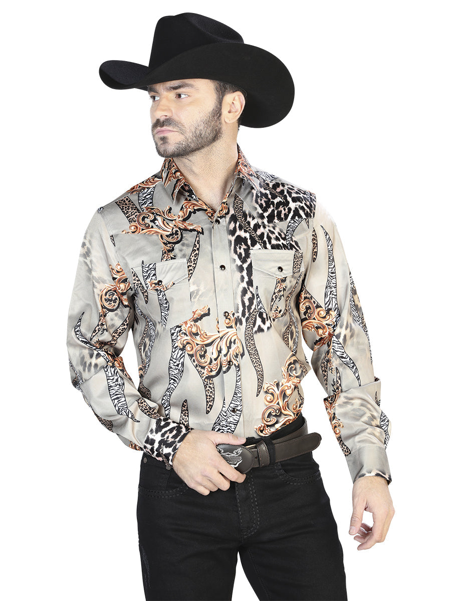 Camisa Manga Larga Taupe Casual Manga Larga