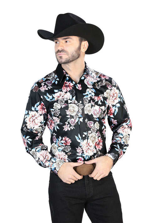 Camisa Vaquera de Hombre El Señor de los Cielos Manga Larga Broche Casual en 97% Poliéster 3% Lycra Color Negro 44111
