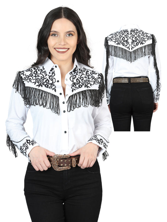 Camisa Vaquera de Mujer El Señor de los Cielos Manga Larga Bordada en 65% Poliéster 35% Algodón Color Blanco 44182