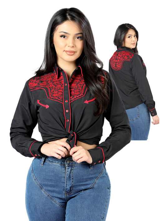 Camisa Vaquera de Mujer El Señor de los Cielos Manga Larga Bordada en 65% Poliéster 35% Algodón Color Negro 44186