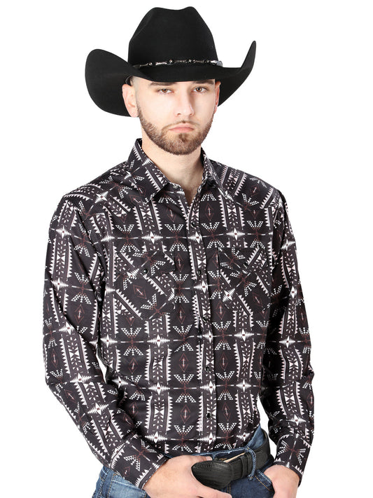 Camisa Vaquera de Hombre El Señor de los Cielos Manga Larga Broche Casual en 65% Poliéster 35% Algodón Color Negro 44205