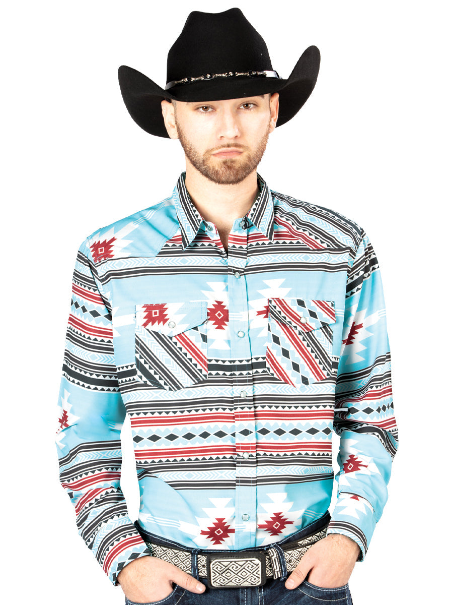 Camisa Vaquera de Hombre El Señor de los Cielos NO.4047 Manga Larga Broche en 65% Poliéster 35% Algodón Color Café 44207