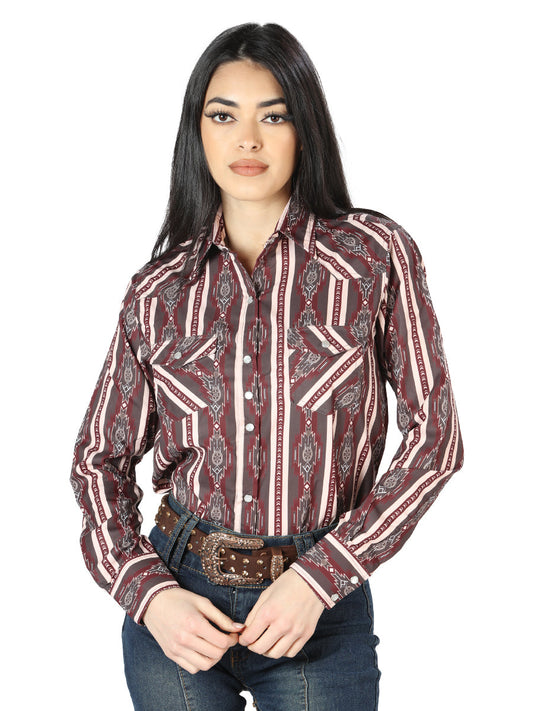 Camisa Vaquera de Mujer El Señor de los Cielos Manga Larga en 65% Poliéster 35% Algodón Color Café 44215