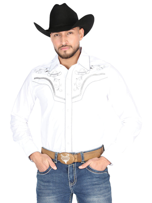 Camisa Vaquera de Hombre El General Manga Larga Bordada Casual en 65% Poliéster 35% Algodón Color Blanco/Negro 44298