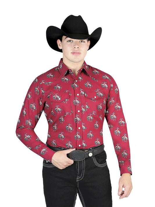 Camisa Vaquera de Hombre El General Manga Larga Broche Casual en 65% Poliéster 35% Algodón Color Rojo 44306