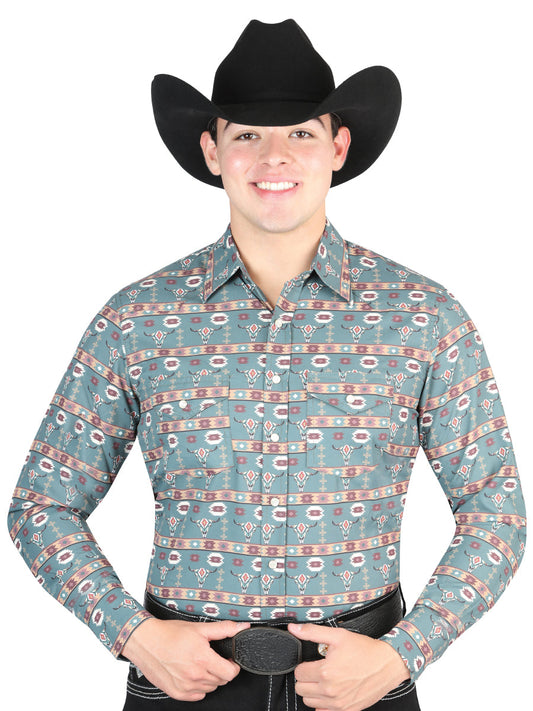 Camisa Vaquera de Hombre El General Manga Larga Broche Casual en 65% Poliéster 35% Algodón Color Verde 44310