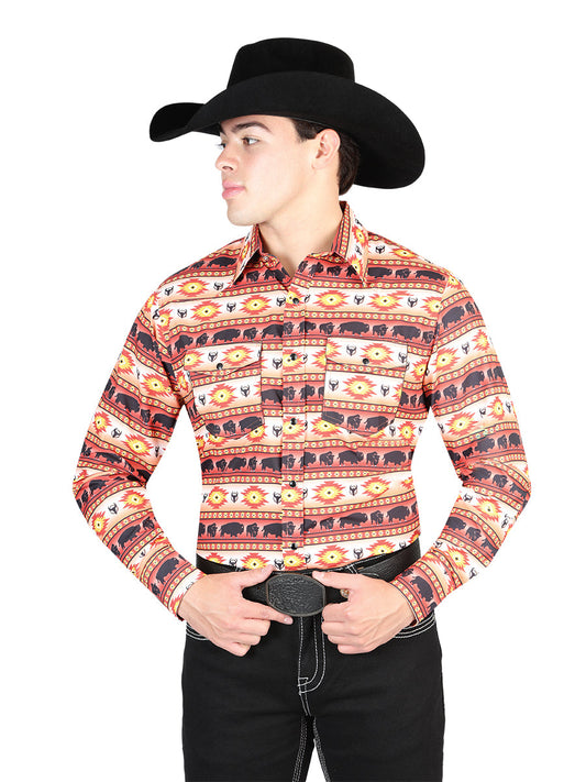 Camisa Vaquera de Hombre El General Manga Larga Broche Casual en 65% Poliéster 35% Algodón Color Naranja 44314