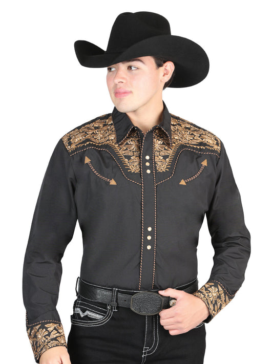 Camisa Vaquera de Hombre El General Manga Larga Broche Casual en 65% Poliéster 35% Algodón Color Negro/Dorado 44332