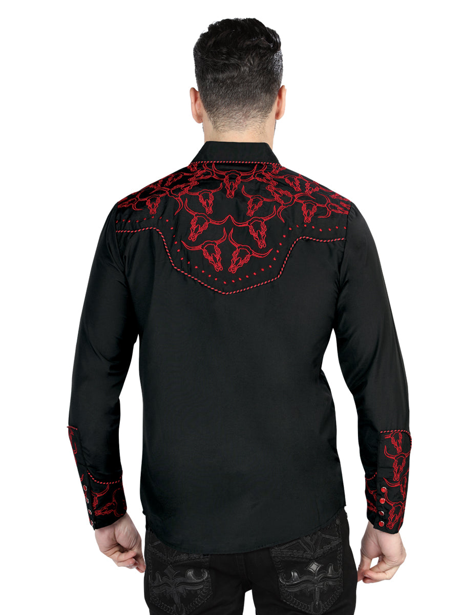 Camisa Manga Larga El Señor de los Cielos El Bordado Negro/Rojo