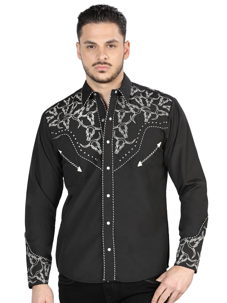 Camisa Manga Larga El Señor de los Cielos El Bordado Negro/Blanco