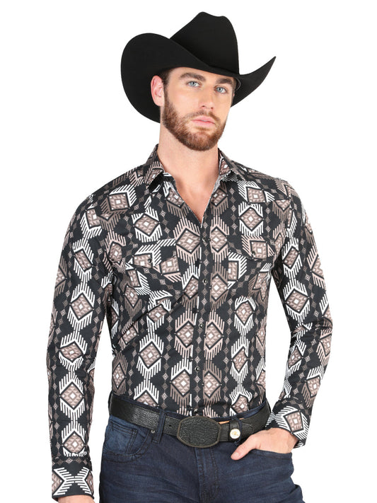 Camisa Vaquera de Hombre El Señor de los Cielos Manga Larga Broche Casual en 97% Algodón 3% Lycra Color Negro 44402