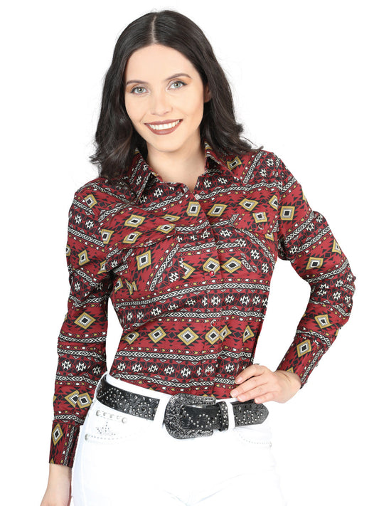 Camisa Vaquera de Mujer El Señor de los Cielos Manga Larga Broche Casual en 97% Algodón 3% Lycra Color Vino 44407