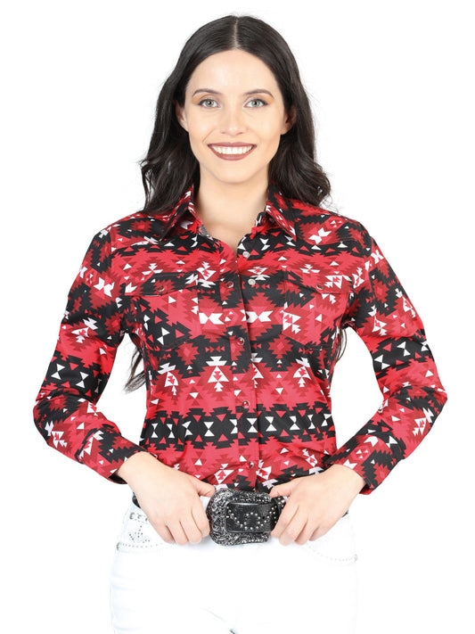 Camisa Vaquera de Mujer El Señor de los Cielos Manga Larga Broche Casual en 97% Algodón 3% Lycra Color Rojo 44408