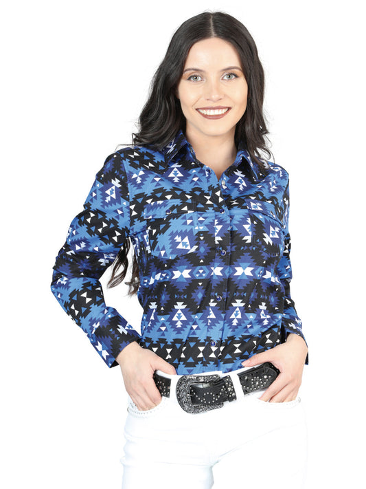 Camisa Vaquera de Mujer El Señor de los Cielos Manga Larga Broche Casual en 97% Algodón 3% Lycra Color Azul 44410