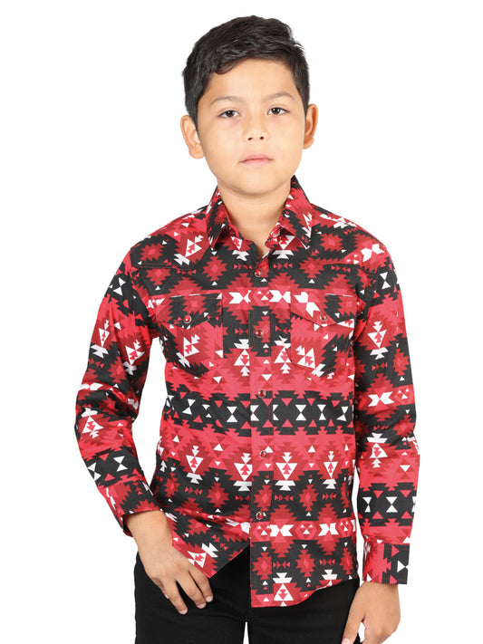 Camisa Vaquera de Niño El Señor de los Cielos Manga Larga Broche Casual en 97% Algodón 3% Lycra Color Rojo 44414