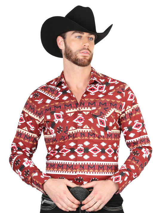 Camisa Vaquera de Hombre El Señor de los Cielos Manga Larga Broche Casual en 97% Algodón 3% Lycra Color Rojo 44418