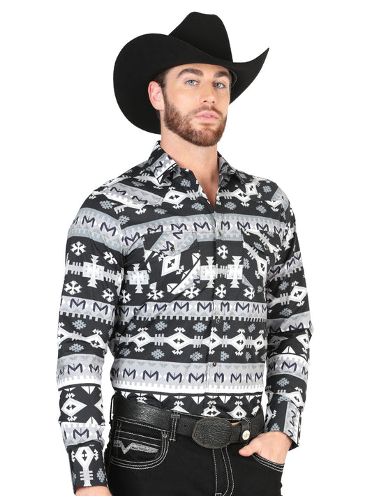 Camisa Vaquera de Hombre El Señor de los Cielos Manga Larga Casual en 97% Algodón 3% Lycra Color Negro/Blanco 44419