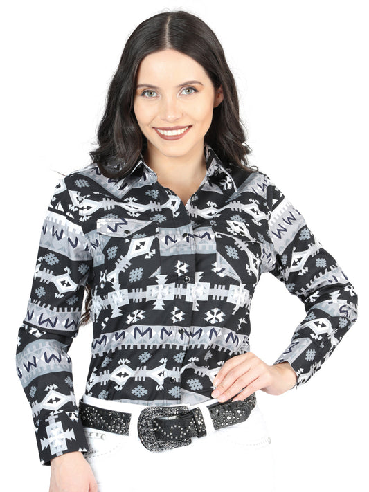 Camisa Vaquera de Mujer El Señor de los Cielos Manga Larga Broche Casual en 97% Algodón 3% Lycra Color Negro/Blanco 44423